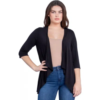 24seven Comfort Apparel Elbow Length Sleeve Open Front Cardigan In Black