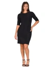 24seven Comfort Apparel Petite Elbow Length Sleeve Shimmer Bodycon Mini Party Dress In Black