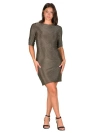 24seven Comfort Apparel Petite Elbow Length Sleeve Shimmer Bodycon Mini Party Dress In Gray