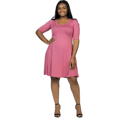 24seven Comfort Apparel Elbow Sleeve Knee Length Dress In Pink