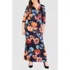 24seven Comfort Apparel Plus Size Printed Maxi Dress In Navy Multi