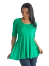 24seven Comfort Apparel Elbow Sleeve Swing Tunic Top In Green
