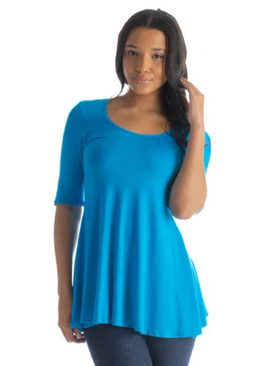 24seven Comfort Apparel Elbow Sleeve Swing Tunic Top In Multi