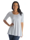 24seven Comfort Apparel Elbow Sleeve Swing Tunic Top In White