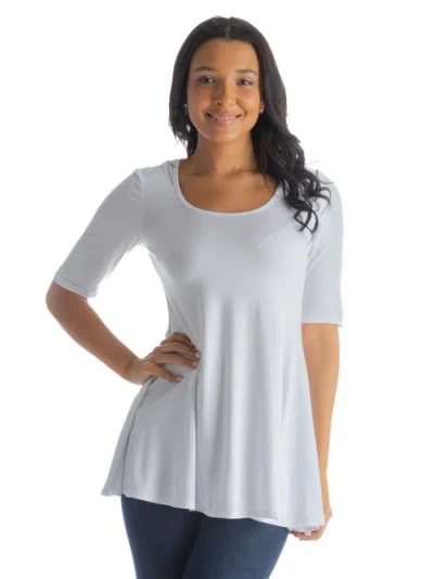 24seven Comfort Apparel Elbow Sleeve Swing Tunic Top In White