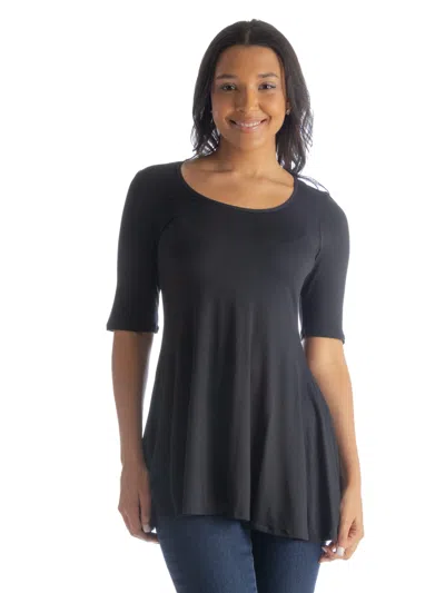 24seven Comfort Apparel Elbow Sleeve Swing Tunic Top For Women In Black