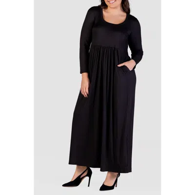 24seven Comfort Apparel Long Sleeve Empire Waist Pocket Maxi Dress In Black