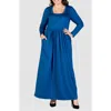24seven Comfort Apparel Plus Size Long Sleeve Maxi Dress With Pockets In Teal