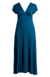 24seven Comfort Apparel Empire Waist V-neck Stretch Dress In Teal