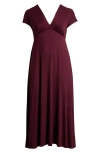 24seven Comfort Apparel Empire Waist V-neck Stretch Dress In Wine