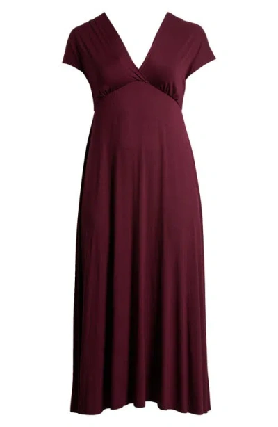 24seven Comfort Apparel Empire Waist V-neck Stretch Dress In Wine