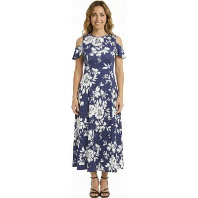 24seven Comfort Apparel Essential Petite Floral Ruffle Sleeve Cold Shoulder A-line Maxi Dress In Multi