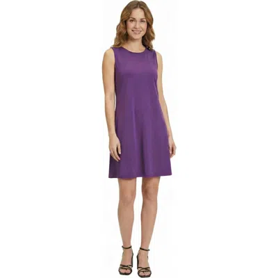24seven Comfort Apparel Essential Petite Round Neck Sleeveless A-line Mini Shift Dress In Purple