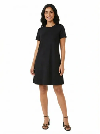 24seven Comfort Apparel Essential Petite Short Sleeve Round Neck Mini Shift Dress In Black
