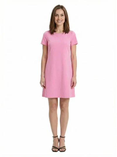 24seven Comfort Apparel Essential Petite Short Sleeve Round Neck Mini Shift Dress In Pink