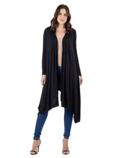 24seven Comfort Apparel Extra Long Open Front Cardigan In Black
