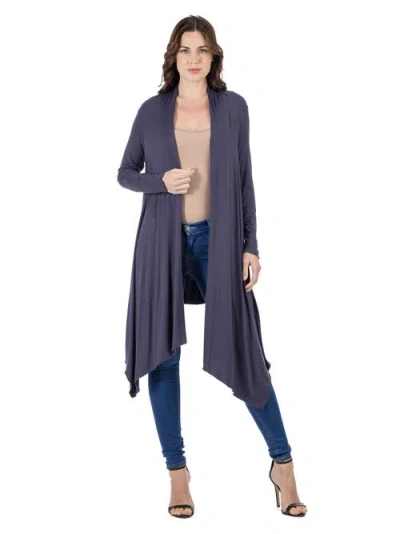 24seven Comfort Apparel Extra Long Open Front Cardigan In Gray