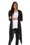 24seven Comfort Apparel Extra Long Open Front Maternity Cardigan In Black