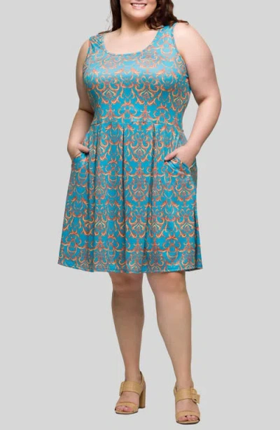 24SEVEN COMFORT APPAREL 24SEVEN COMFORT APPAREL FILIGREE PRINT FIT & FLARE DRESS
