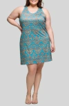 24seven Comfort Apparel Plus Size Sleeveless Knee Length Shift Dress In Blue Multi