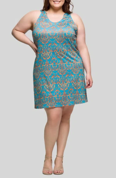 24SEVEN COMFORT APPAREL 24SEVEN COMFORT APPAREL FILIGREE PRINT U-NECK SLEEVELESS DRESS