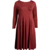 24seven Comfort Apparel Fit & Flare Long Sleeve Jersey Midi Dress In Brick