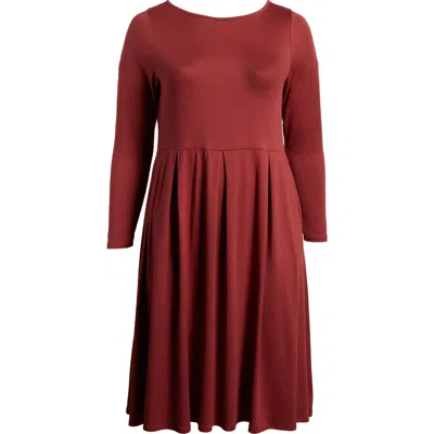 24seven Comfort Apparel Fit & Flare Long Sleeve Jersey Midi Dress In Burgundy