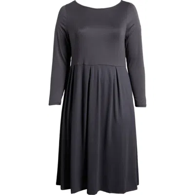 24seven Comfort Apparel Fit & Flare Long Sleeve Jersey Midi Dress In Grey