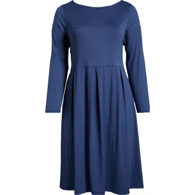 24seven Comfort Apparel Fit & Flare Long Sleeve Jersey Midi Dress In Indigo