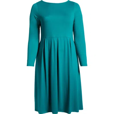 24seven Comfort Apparel Fit & Flare Long Sleeve Jersey Midi Dress In Jade