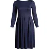 24seven Comfort Apparel Fit & Flare Long Sleeve Jersey Midi Dress In Navy