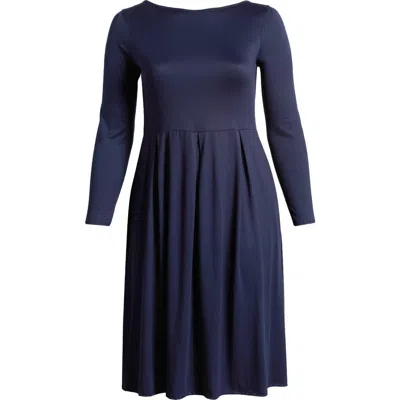 24seven Comfort Apparel Fit & Flare Long Sleeve Jersey Midi Dress In Navy