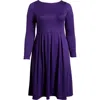 24seven Comfort Apparel Fit & Flare Long Sleeve Jersey Midi Dress In Purple