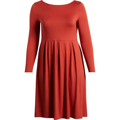 24SEVEN COMFORT APPAREL 24SEVEN COMFORT APPAREL FIT & FLARE LONG SLEEVE JERSEY MIDI DRESS