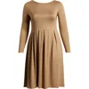 24seven Comfort Apparel Fit & Flare Long Sleeve Jersey Midi Dress In Wheat