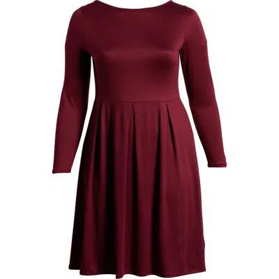 24SEVEN COMFORT APPAREL 24SEVEN COMFORT APPAREL FIT & FLARE LONG SLEEVE JERSEY MIDI DRESS