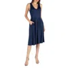 24seven Comfort Apparel Fit & Flare Midi Dress Womens Navy Sleeveless Fts1458 In Blue