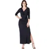 24seven Comfort Apparel Women's Fitted V-neck Side Slit Maxi Dress In Black