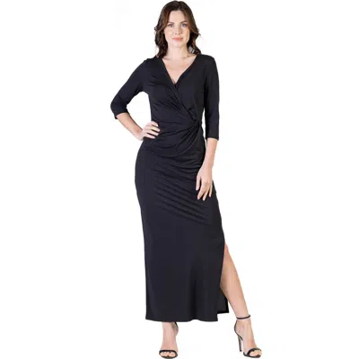 24SEVEN COMFORT APPAREL 24SEVEN COMFORT APPAREL FITTED V-NECK SIDE SLIT MAXI DRESS