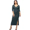 24seven Comfort Apparel Fitted V-neck Side Slit Maxi Dress In Green