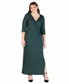 24seven Comfort Apparel Fitted V-neck Side Slit Maxi Dress In Hunter