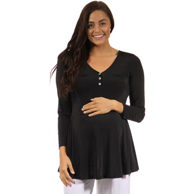 24seven Comfort Apparel Flared Long Sleeve Henley Maternity Top In Black