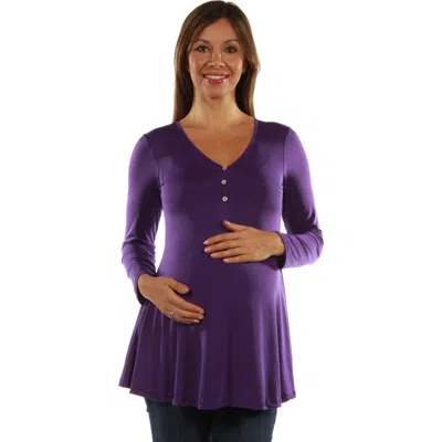 24seven Comfort Apparel Flared Long Sleeve Henley Maternity Top In Purple