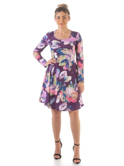 24seven Comfort Apparel Floral Long Sleeve Knee Length Dress In Multi