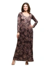 24seven Comfort Apparel Floral Long Sleeve Scoop Neck Maxi Dress In Brown