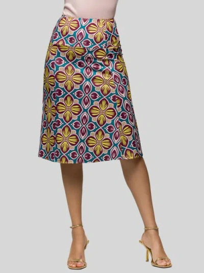 24seven Comfort Apparel Floral Print Comfortable Elastic Waist Knee Length Skirt In Multi