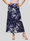 24seven Comfort Apparel Maternity Navy Floral Print Elastic Waist A-line Maxi Skirt In Blue
