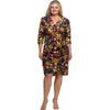 24seven Comfort Apparel Plus Size Floral Print Faux Wrap Dress In Animal Print