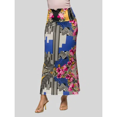 24seven Comfort Apparel Floral Print Foldover Waist Maxi Skirt In Multi