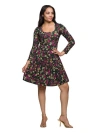 24seven Comfort Apparel Plus Size Floral Print Long Sleeve Fit And Flare Mini Dress In Multi